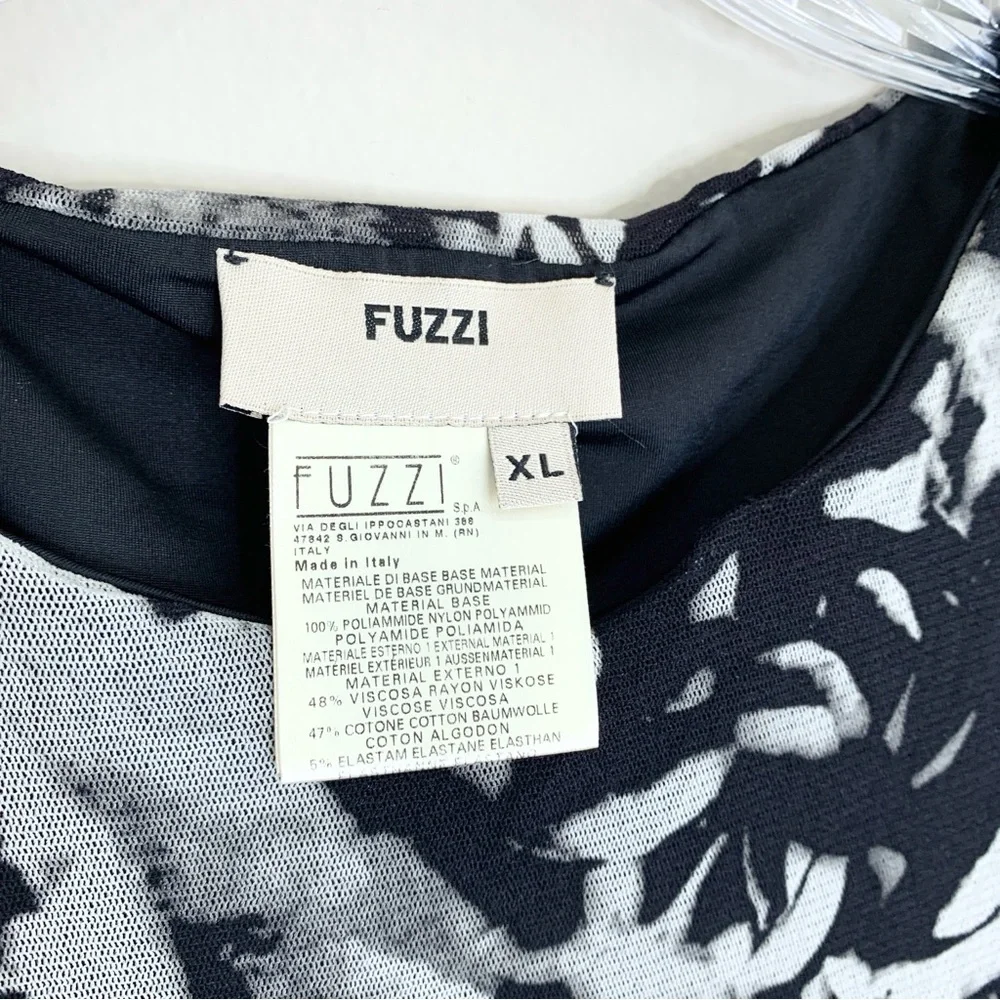 Fuzzi Cut-Out Sheer Waist Maxi Dress (Sz XL) Floral Print Black White Tulle